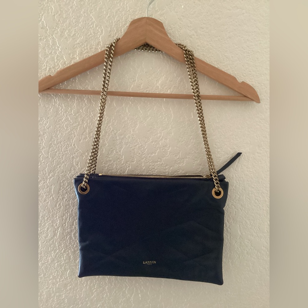 Lanvin Dark Navy Blue Quilted Leather Trio Chain Bag